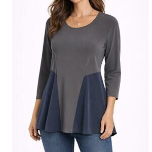 Sun Kim Liquid Knit Tunic Gray Navy Color Block Pattern Size S Normcore Travel